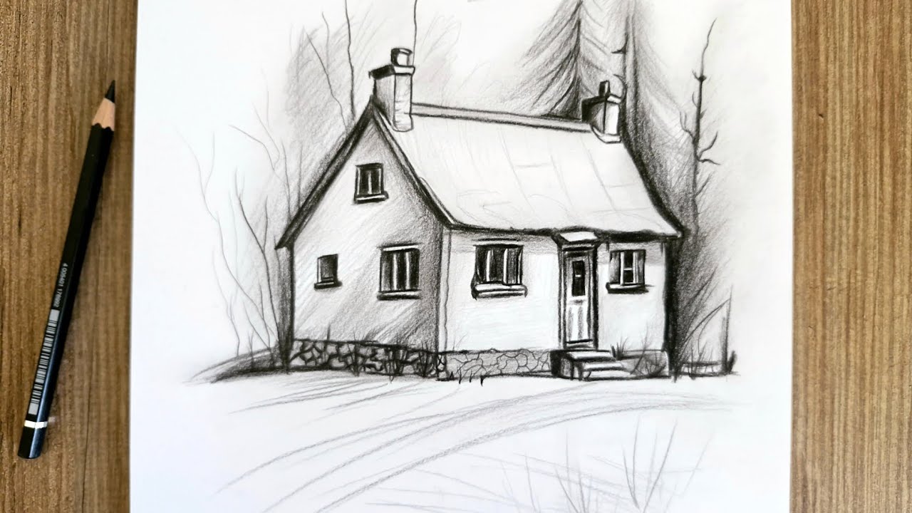 Realistic House Drawing with Pencil | Full Time Drawing Step by Step