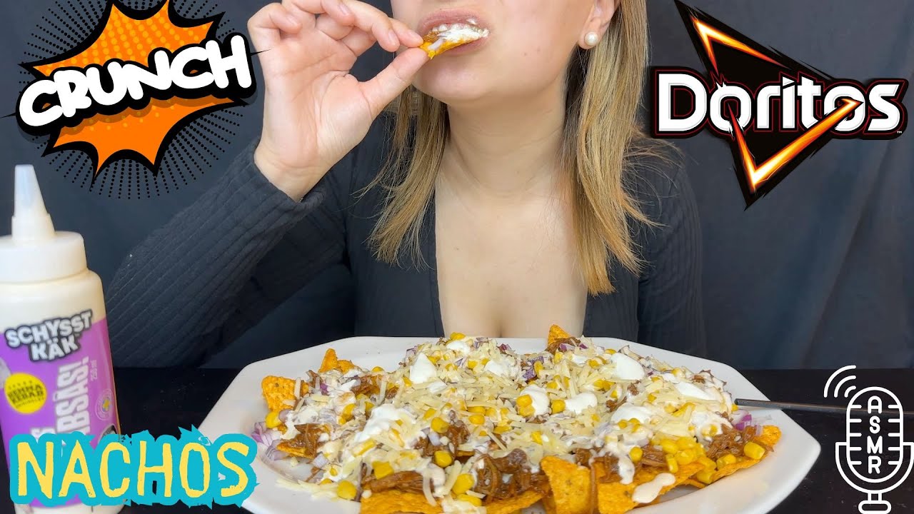 ASMR MUKBANG NACHOS, DORITOS CRUNCH, SWEDISH SAUCE (no talking)