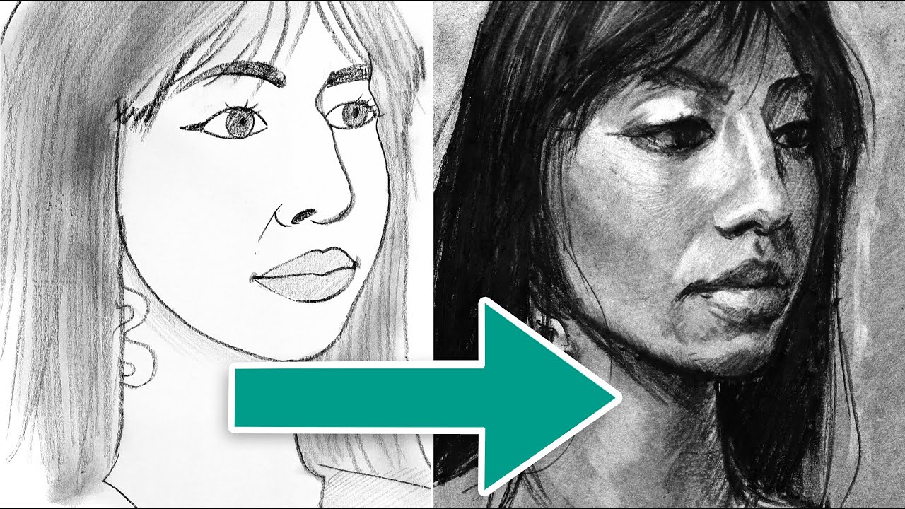 USA QUESTO METODO PER FARE IL CHIAROSCURO! Tutorial Disegno Carboncino Imparare a disegnare ritratto