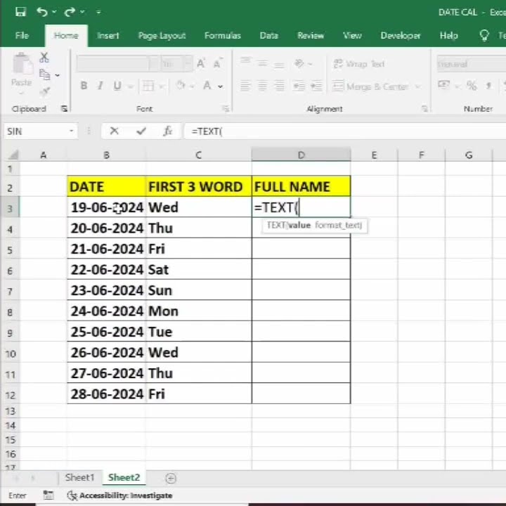 Text Formula In Excel how To Convert Date In Days day shortvideo 