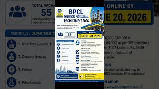 BPCL Recruitment 2026: GoldenOpportunity for Experienced Professionals! #governmentjobs #recruitment