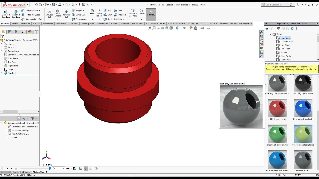 SolidWorks Tutorial - September 2020 - Exercise 26 - Part 05 - YouTube