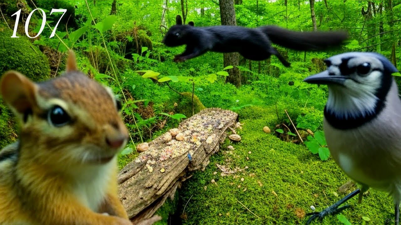 Cat TV:3+ Hours of Relaxing Forest Wildlife: Chipmunks, Squirrels and Blue Jays 4K. Ep. 107