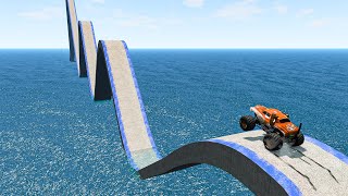 Impossible Growing Wave Bridge Crossing Cars Vs Deep Water - BeamNG.Drive