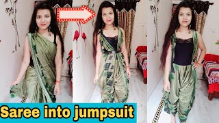 Turn your saree into jumpsuit/How to wear saree as Indo Western jumpsuit/One piece/saree into dress