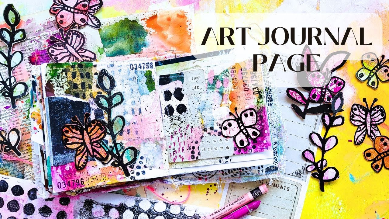 Junk Art Journal Page Process with Collage & Neocolors