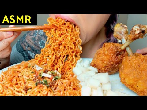 ASMR 4X MALA Fire Noodles 🔥+ HUGE Fried Chicken 🍗🍭먹방 Crunchy Sounds* No Talking suellASMR