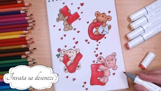 Desenez Ursuleti si Inimioare de Ziua Indragostitilor | Valentine's Day Drawing