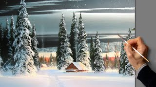 Acrylic Landscape Painting - Night Winter / Easy Art / Зимний пейзаж акрилом Урок рисования Живопись