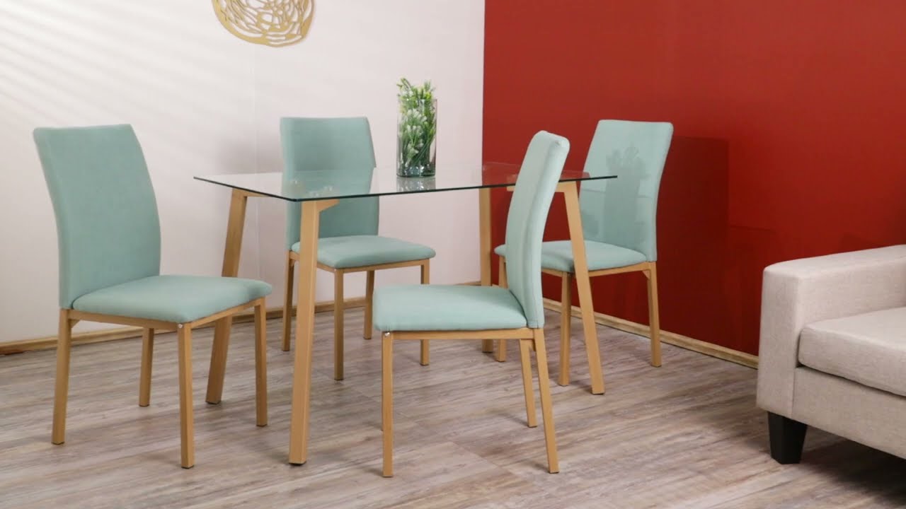 Juego De Comedor Con 4 Sillas Tapizadas | Kingshouse | DNG-TAPIZ4-AQU