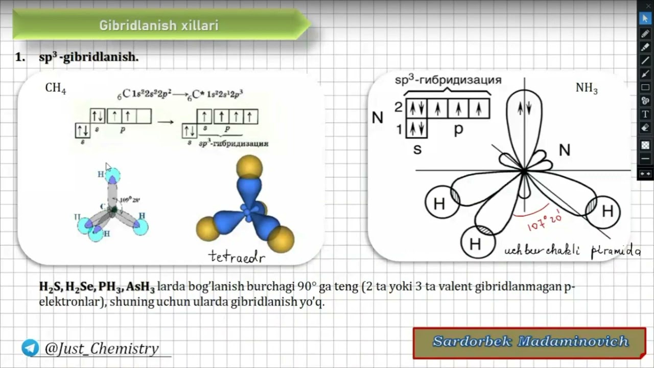 Kimyodan 0-dan masala darslari. 5-dars: GIBRIDLANISH.