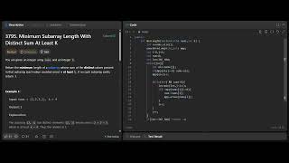 LeetCode 3795. Minimum Subarray Length With Distinct Sum At Least K | Biweekly Contest 173