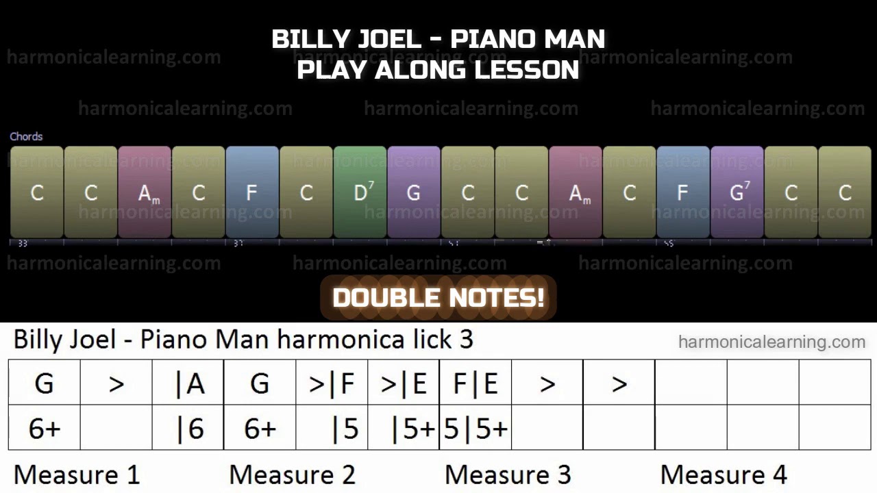 Billy Joel Piano Man Harmonica Lesson Easy C Song With Tabs Slow Backing Track Youtube