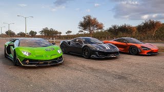 Forza Horizon 5 Drag Race | Lamborghini Aventador SVJ V Ferrari 488 Pista V McLaren 720S!