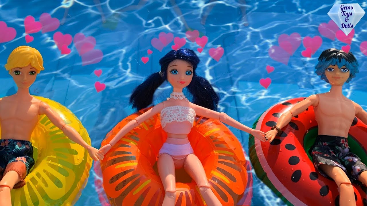 FLOATIES party ! Miraculous Ladybug - pool - Barbie - lazy river - water  fun splash Season 3 