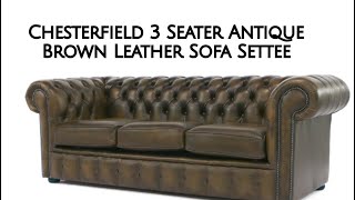 Chesterfield 3 Seater Antique Brown Leather Sofa settee