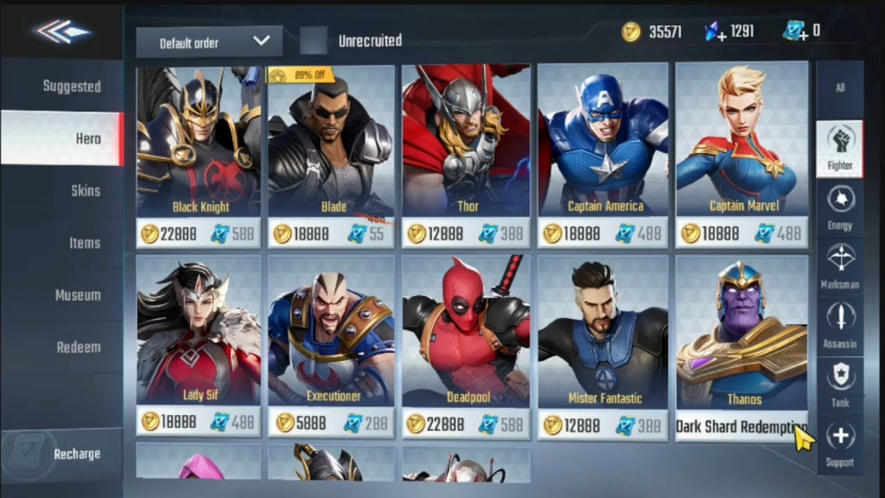 MARVEL Super Wars All Fighter Heroes and their Skin as of March 25