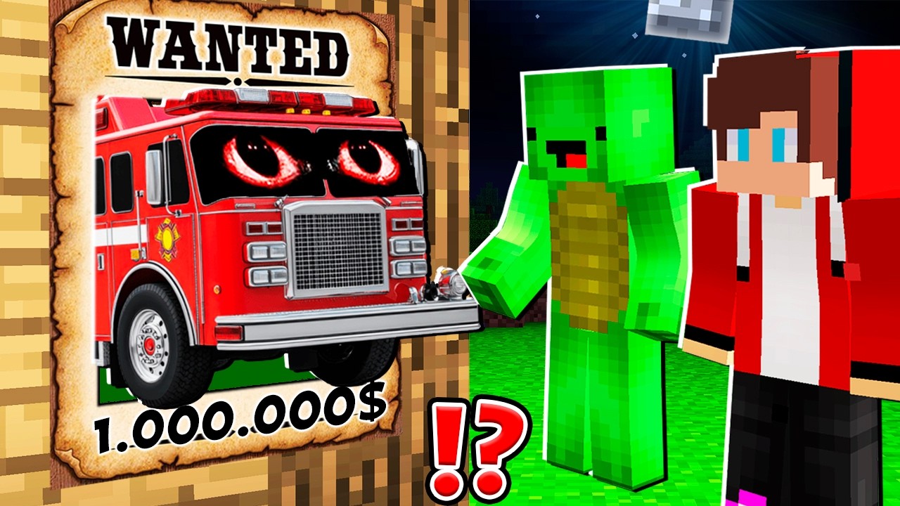 Why FIRE ENGINE MONSTER is WANTED ? JJ and Mikey vs TRUCK.EXE at 3AM ! Minecraft Maizen