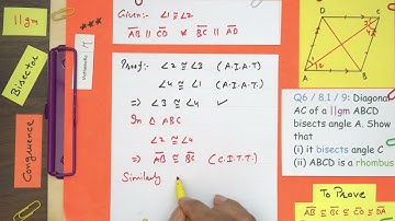 Question 3, Exercise 8.1, Ch 8, Class 9 | Diagonal of parallelogram bisect the angles | Rhombus