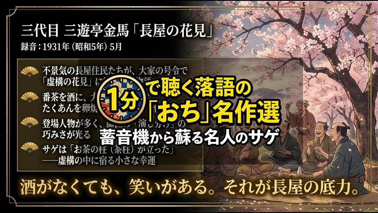 長屋の花見 三代目三遊亭金馬 『1分で聴く落語の「おち」名作選