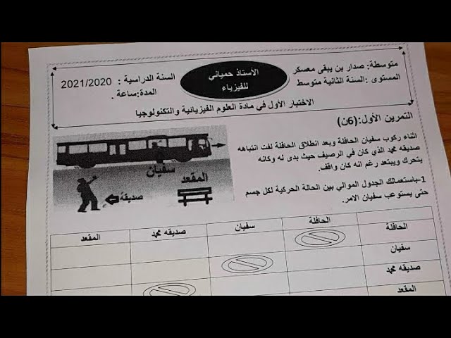 السنة الثانية متوسط التمرين الاول من النموذج الخامس