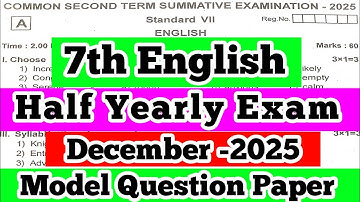 7th Standard English Half Yearly Question Paper original model Question paper December -2025 