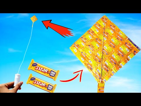 How to make a kite from chocolate wrapper/paper,Five star paper kite making,flying five star kite
