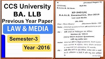 CCS University BA LLB 3rd Sem LAW & MEDIA Question Paper 2016 👇 Links in Description - P