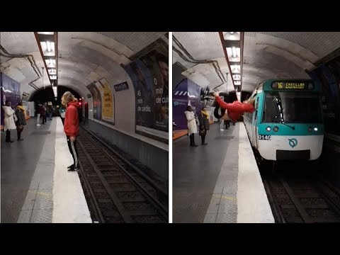 Adrenaline Junkie Does Backflip On Train Platform
