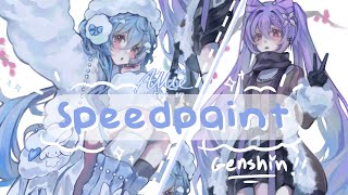 ☁ Designing winter Ganyu & Keqing !! ♡ Genshin Impact 【Procreate Speedpaint】