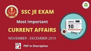 CURRENT AFFAIRS For SSC JE | General Awareness | November - December 2019 | Class 10