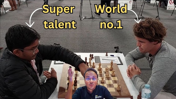 Puranik, Abhimanyu (2618) -- Carlsen, Magnus (2839), Qatar Masters (9)  2023, ½-½ 