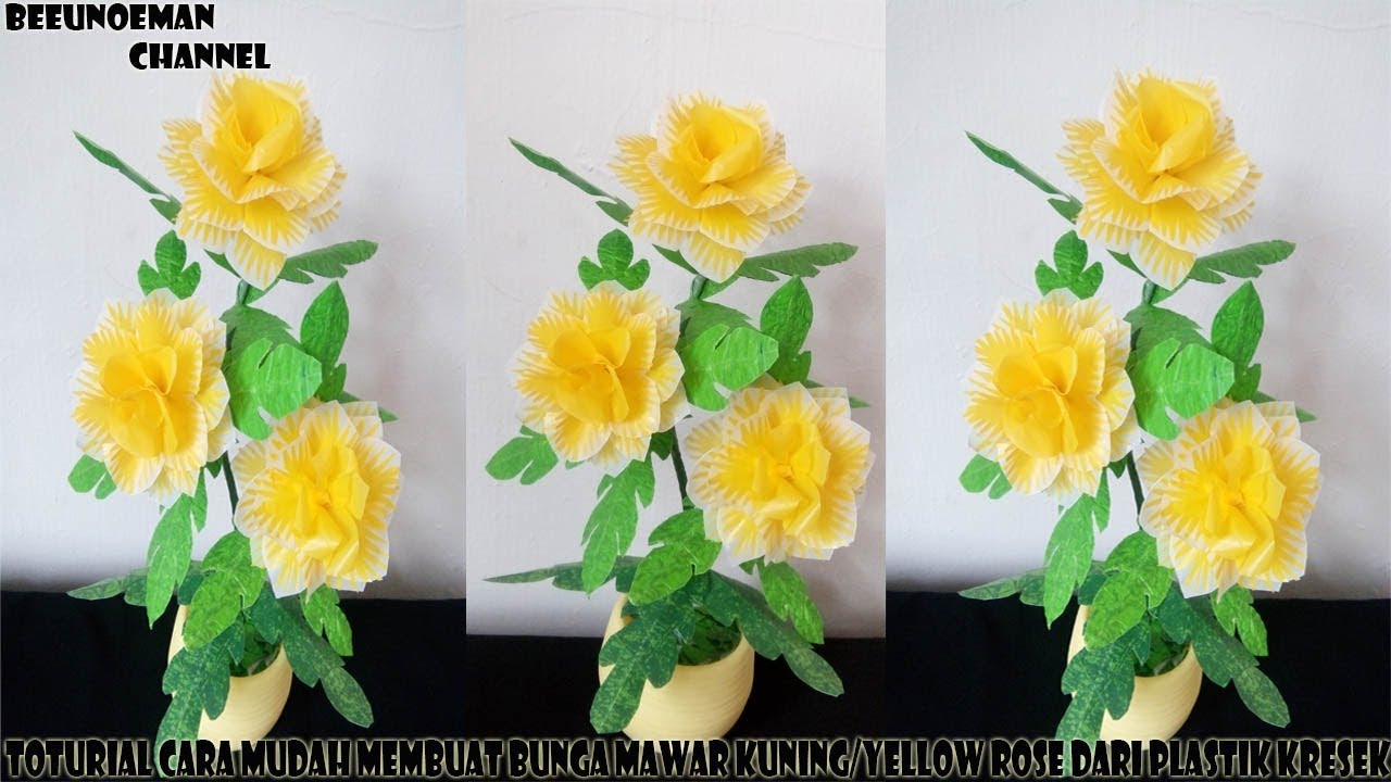 Tutorial cara  mudah membuat  bunga  mawar  kuning yellow rose 