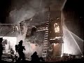 Wooden Building Collapses from Fire