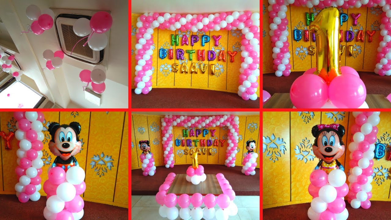 Birthday Balloon Decoration Ideas, Simple Balloon Decoration For 1st Birthday Party Girl