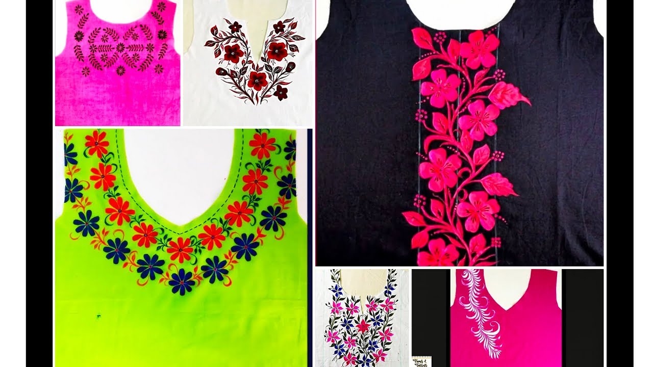 Designer Look Fabric Painting on the Front Side of Kurti, Dress I White  Fabric Painting on Red Cloth - YouTube