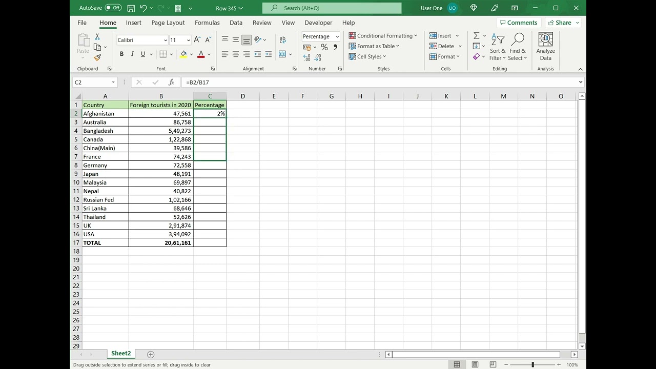 How to calculate the percentage of a total in Excel