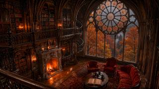 Ancient Cathedral Library in Autumn Forest | Melancholic Piano for Cozy Alone Time | Dark Academia