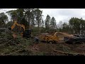 Vermeer BC1000 XL Gas WOOD CHIPPER eating big TREES! Excavator feeding it!