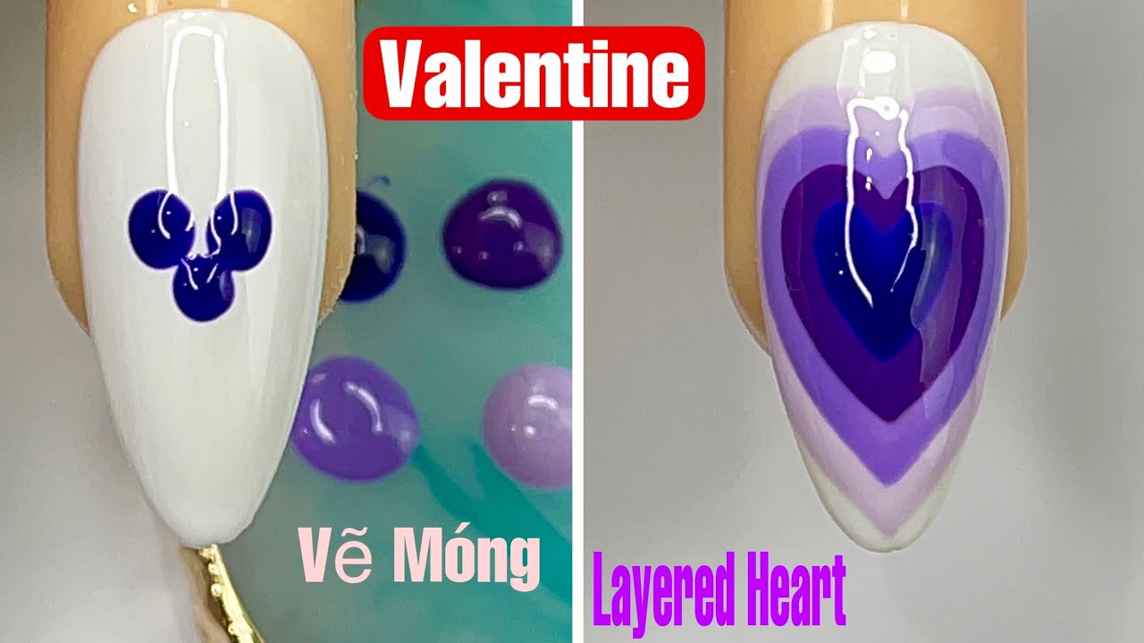 Layered Heart Nails Art For Beginner 💖Vẽ Trái Tim Nhiều Lớp 💅New Nails Design 💝 New Nails