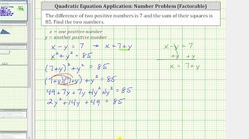Quadratic App: Find Two Numbers Given Difference and Sum of Squares (Factor)