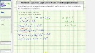 Quadratic App: Find Two Numbers Given Difference and Sum of Squares (Factor)
