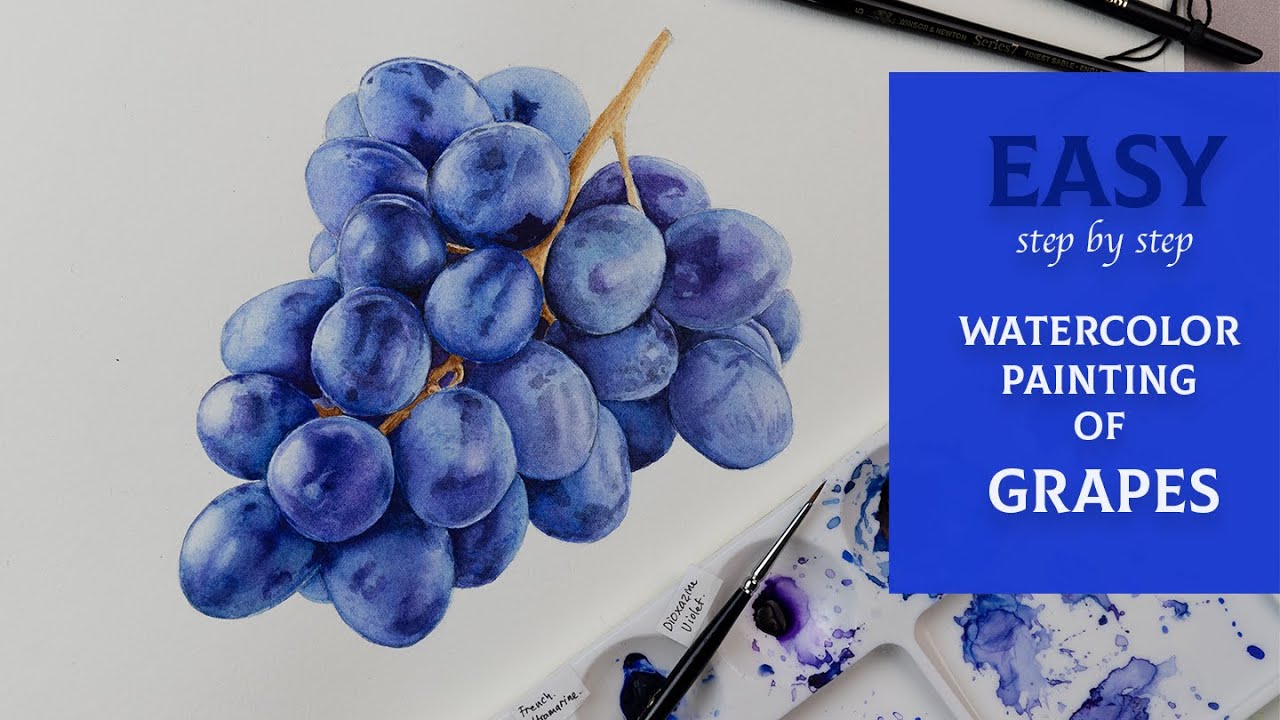Easy Step by Step Watercolor Painting of Grapes