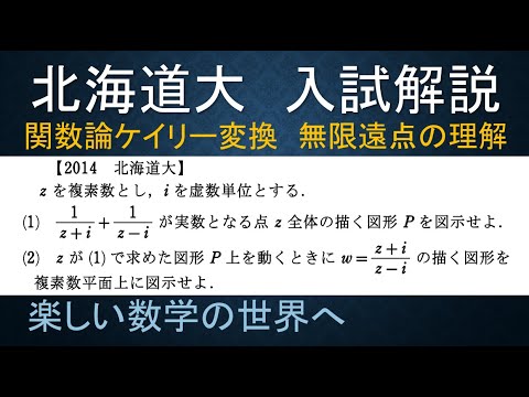 345 2003北海道大 複素数平面の像 1次分数変換のケイリー変換 【数検1