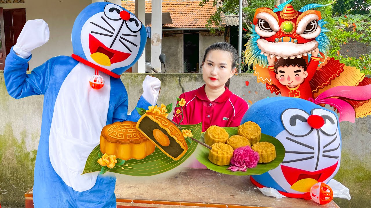 Changcady lần đầu gặp con mèo Doraemon, làm bánh trung thu, bánh rán ...