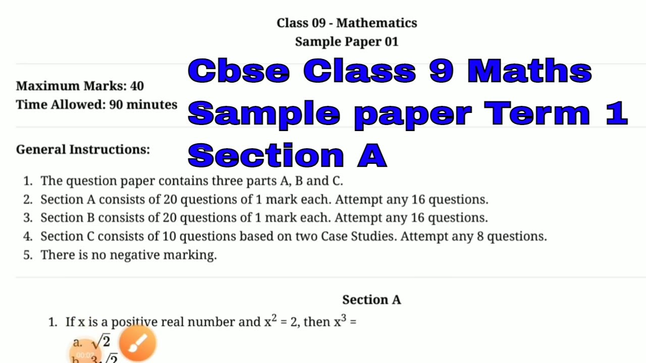 cbse sample paper class 9 maths 2021-22 term 1 (section A) 