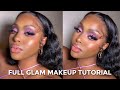 Full Glam Makeup Tutorial || Purple Eyeshadow + New Hightlight/Contour Method + The Best Summer Hair