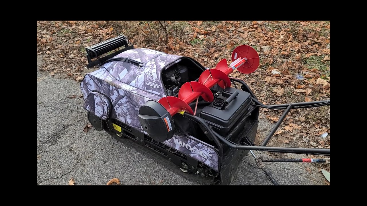 SnowDog B7ZE setup for Ice fishing!!We got our FIRST HOLE DRILLED and