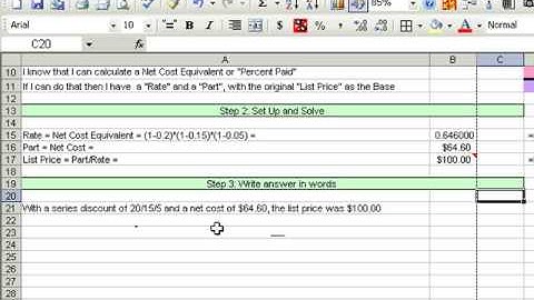 Excel Busn Math 45: Trade Discount Word Problem