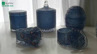 Sunny Glassware heart shape luxury glass candle jar with lid wholesale
